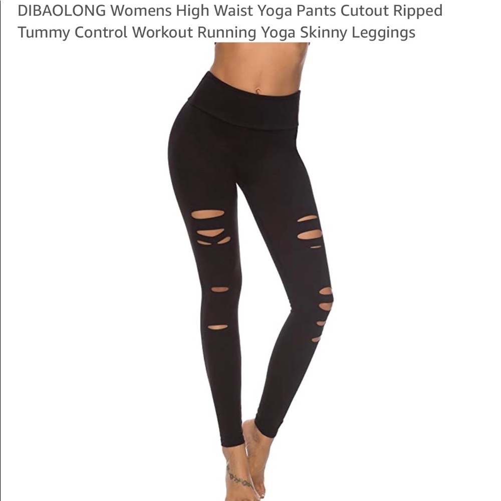 Never worn- Dibaolong black ripped yoga pants